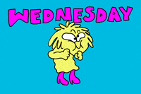 Digital art gif. A little green troll is chest bumping aggressively while holding its breath and the text on top reads, "Wednesday."